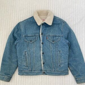 Vintage Levi's Red Tab Men's Sherpa Lined Denim Trucker Jean Jacket | Size S